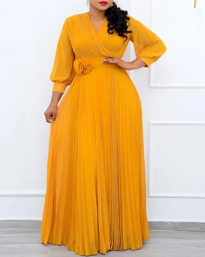 5XL African Dresses for Women 2021 Summer African Women Plus Size Long Sleeve Yellow Long Dress  African Clothes