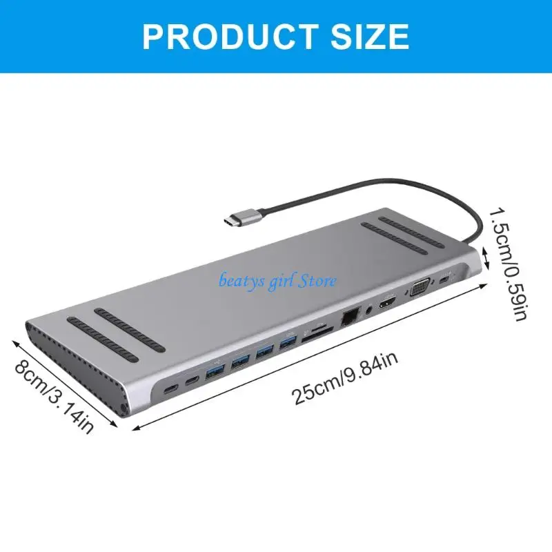 Máy tính xách tay C7AB Loại C Hubs 14port bao gồm HDMIS VGA RJ45 USB3.0 USB2.0