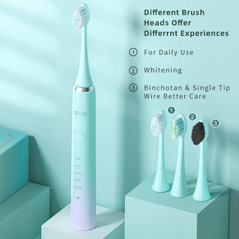 Seago Sonic Electric Toothbrush 5 Modes Waterproof Fasth Head Adult Brush USB Charging Couple Gift Unique Colorful Design