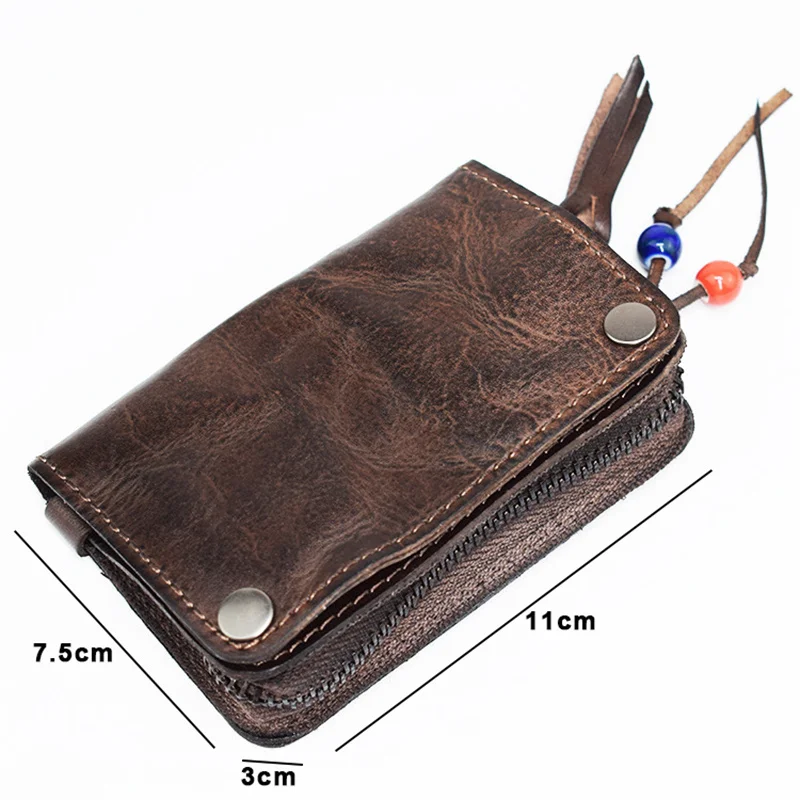 Cartera de cuero genuino para hombre y mujer, tarjetero Vintage, organizador de llaves, bolsa informal, monedero