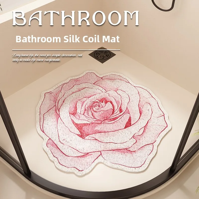 

Bathroom Shower Room Anti-Slip Flower Pattern Drainage Mat Luxury Style PVC Floor Rug for Bathing Slip Resistant Water Absorbent