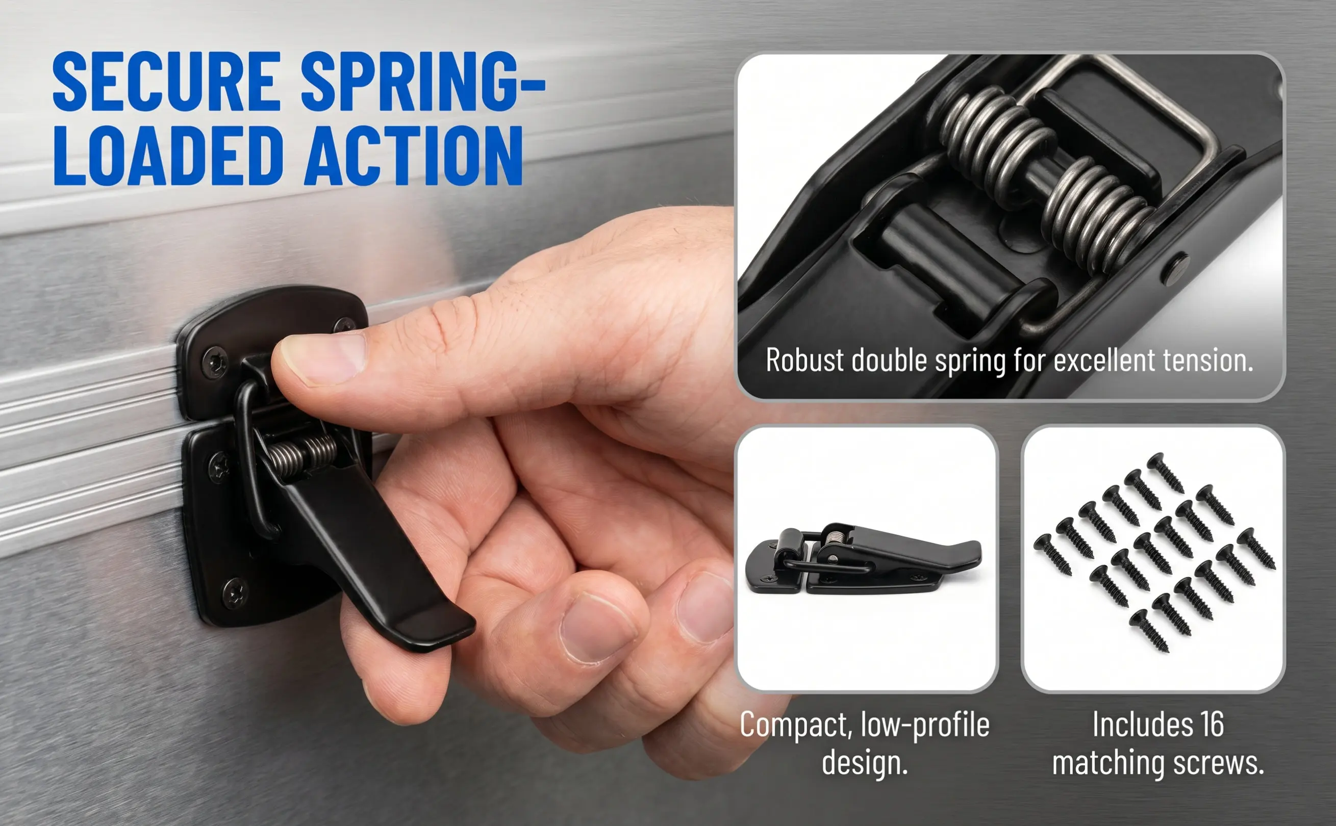 4Set Metal Iron Toggle Clamp Cabinet Spring Loaded Tension Closure Latch Hardware for Doors Windows Cabinets