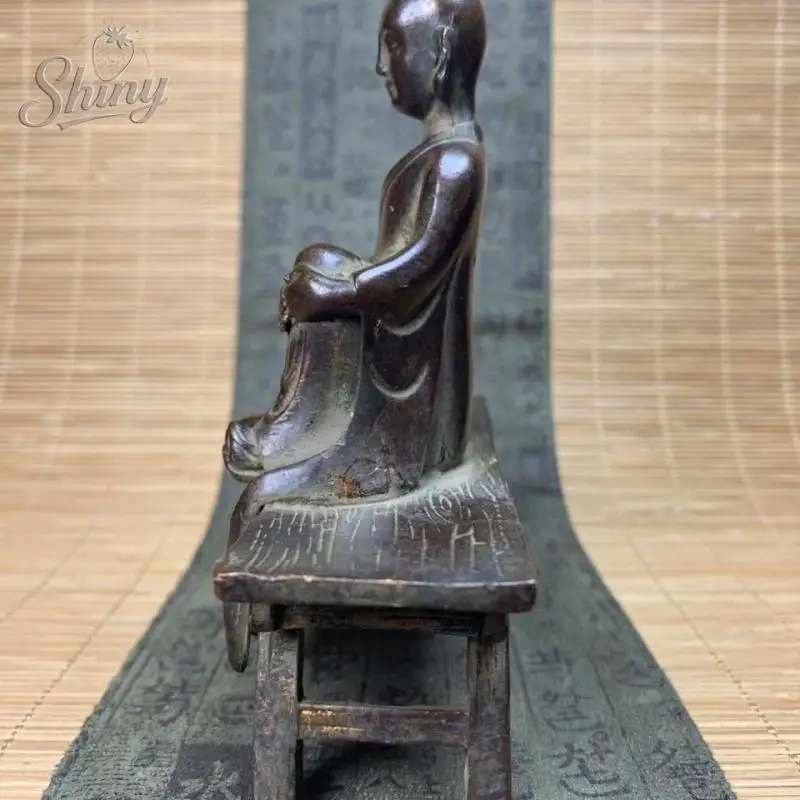 Antique Copper Bench Bodhisattva King Tipitaka Statue Desktop Ornament Buddha Figurine Lucky Feng