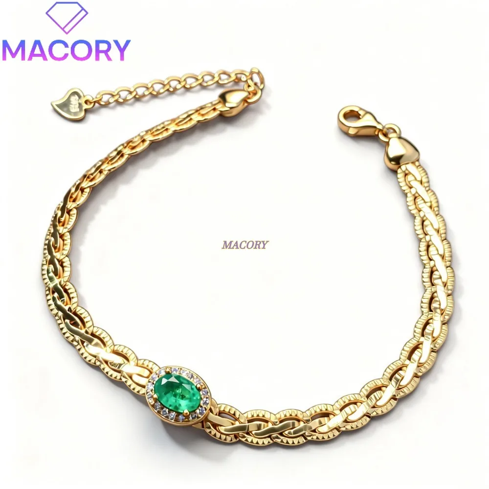 

Роскошный женский браслет с натуральным изумрудом из серебра 925 пробы, символизирующий доброту, вечность и высокое качество, идеальный выбор для подарка.