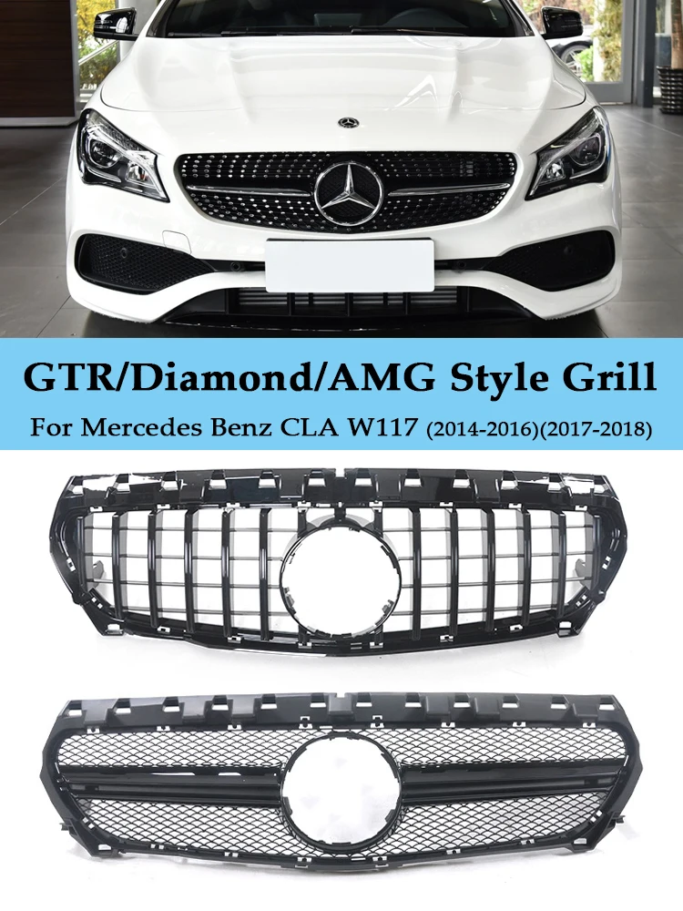 For Mercedes CLA W117 Front Bumper GT Diamond AMG CLA45 CLA35 Style Grill Racing R Style ABS Grille Exterior Car Accessories