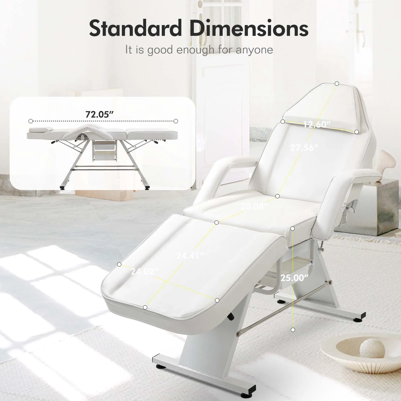 3 Section Multi Purpose Adjustable Massage Tattoo Chair Facial Bed with Two Trays Hydraulic Stool White Beauty Salon Equipment