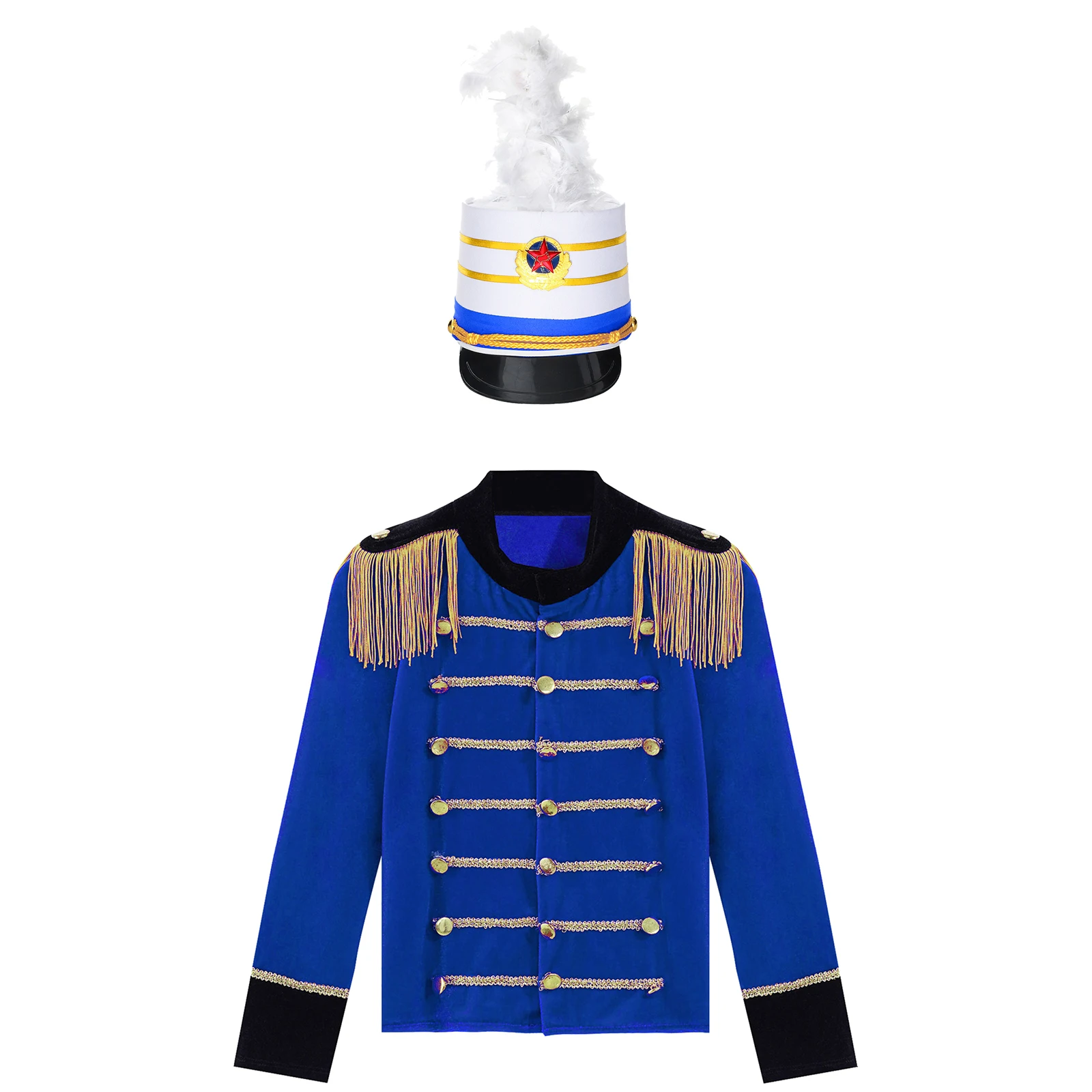 Uniforme de equipo de trompeta de tambor para niños, uniforme de guardia de Honor, disfraz de actuación de circo de Halloween, Tops de borlas de manga larga con sombrero