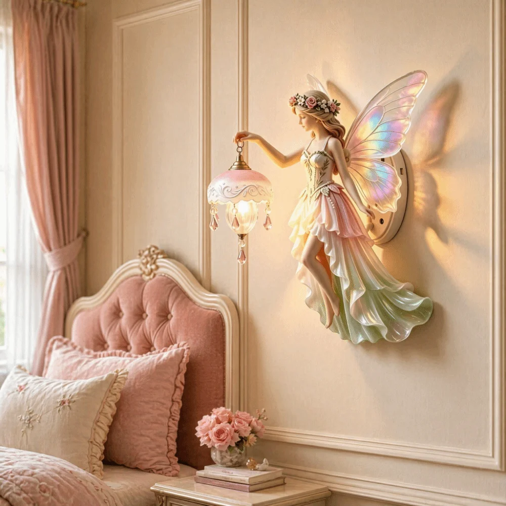 Wall Mounted Vintage Wall Lamp Dreamy Battery-powered Night Light Mini Lamp Romantic Resin Fairy Lamp Girls Bedroom