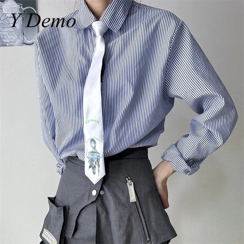 Y Demo Cyber Techwear Robot Letters Printing Women Tie Knot Zipper Uniform Neck Tie