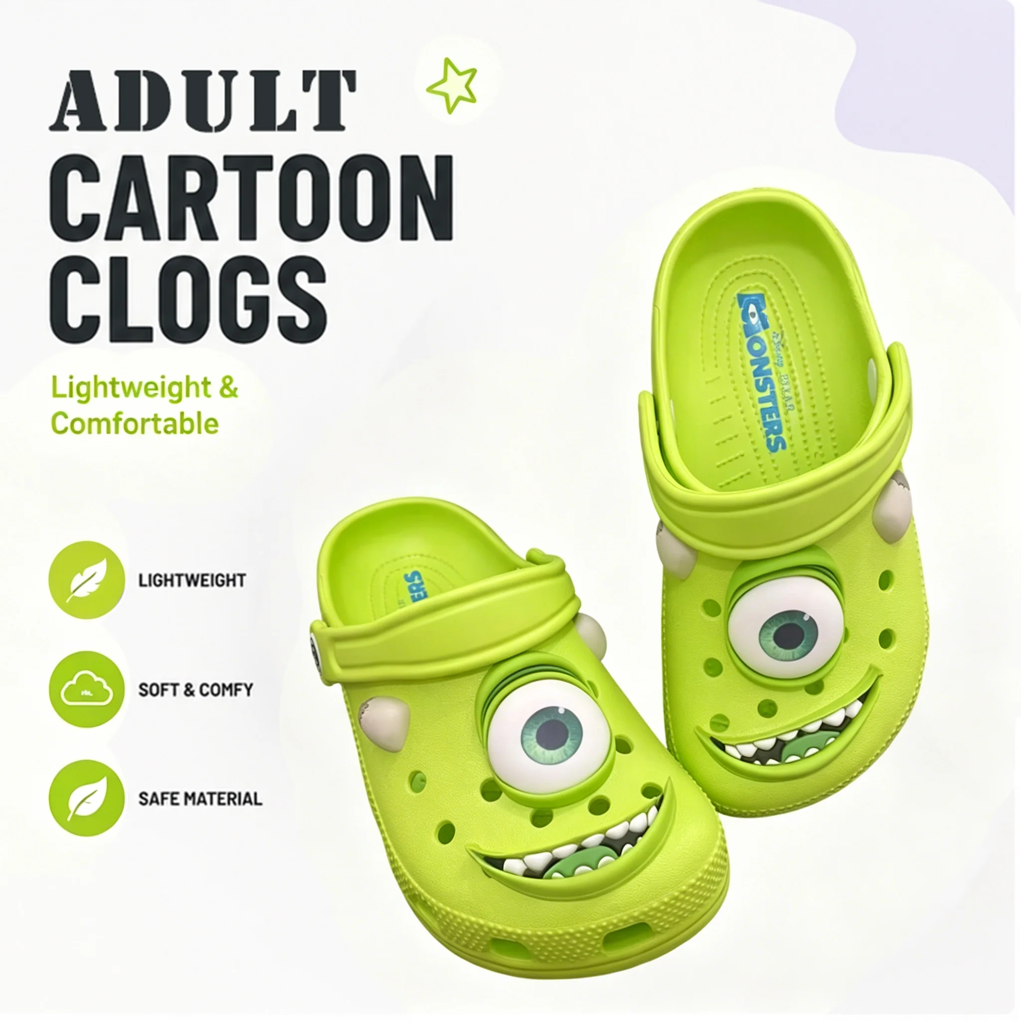

Cute Alien Cartoon Anime Clogs Non Slip Eva Closed Toe Slip On Beach Sandals Lightweight Comfy Adult For Home Leisure Outdoor