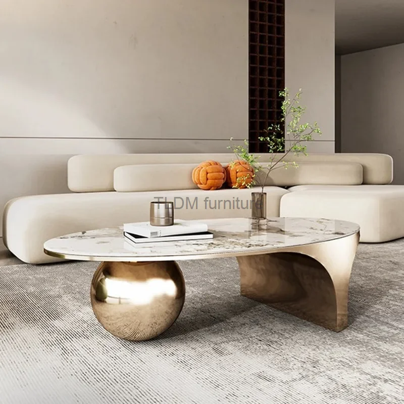 

Nordic Oval Coffee Table Marble Top Luxury Design Metal Frame Legs Coffee Cabinet Living Room Floor Mueble Salon Room Furniture