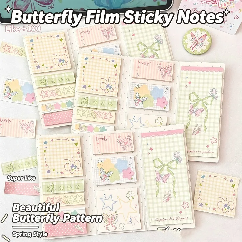 Cute Butterfly Tri‑Fold Sticky Notes 9 Styles Self‑Adhesive Memo Pad Note Paper for School Office Stationery Supplies