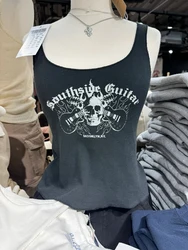 Skull Rock Waffle Slim Tank Top for Woman Sleeveless U Collar Casual Camisole American Vintage Streetwear Y2k Crop Tops Clothes