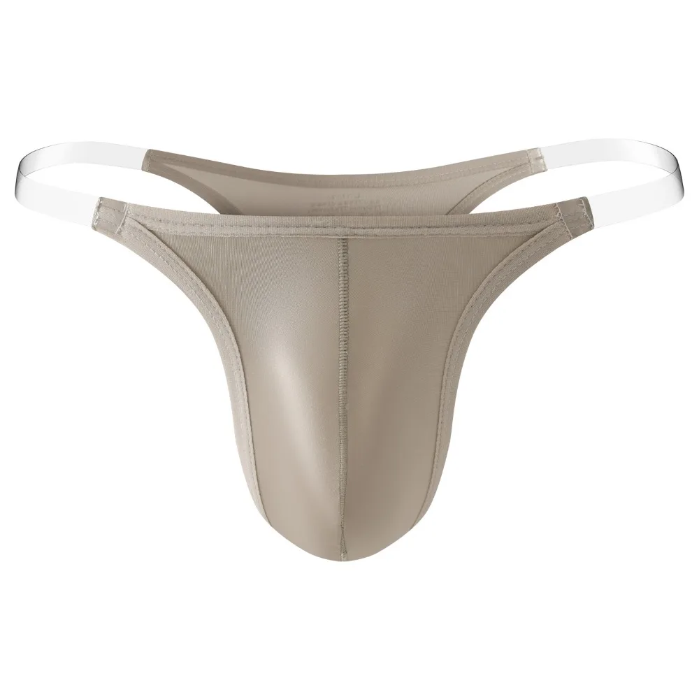 Invisible T-back Men Thong Lingerie Low Waist Men Underwear Transparent Strap U Convex Pouch Bikini Satin Briefs Male