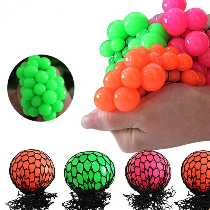 Squeeze Toys Stress Relief Toys Mesh Squishy Grape Balls with Net Squeeze Out Mini Balls for Children Adults Random Color