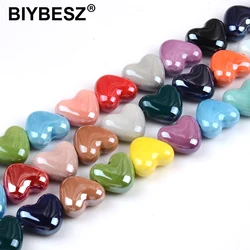 10pcs/lot 15mm Cross hole Love Heart Shape Ceramic Beads For Jewelry Making DIY Handmade Bracelet Porcelain Beads Accessories