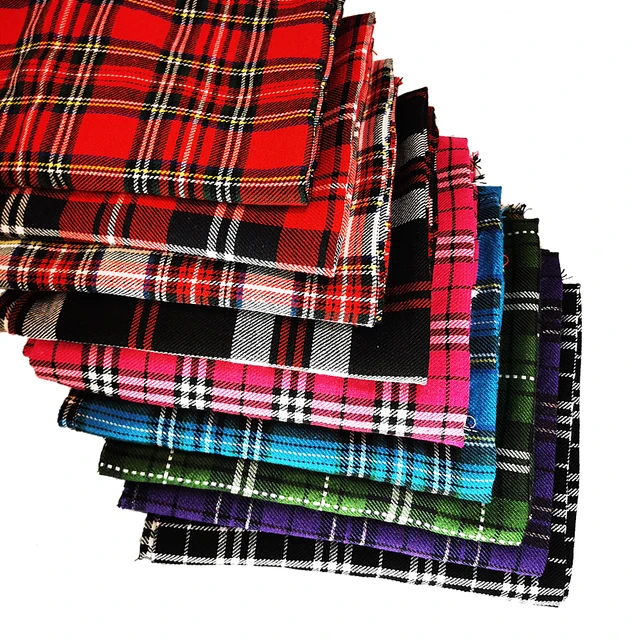 Tecido de Poliéster e Algodão de Alta Qualidade com Estampa Xadrez Escocesa de 0,5 Metro de Espessura Média para Costura de Saias Femininas - Tecido Tartan Designer