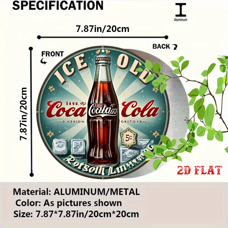 مسطح ثنائي الأبعاد، قطعة واحدة من زجاجة الصودا العتيقة لتزيين الحائط المعدني القديم - علامة إعلان المشروبات الكلاسيكية، ألوان ريترو باللون الأحمر والأزرق المخضر، جراج العشاء #2