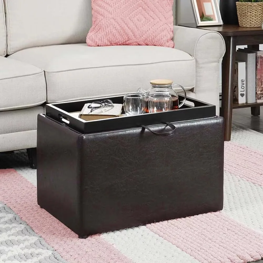 

Decorative Storage Footstool 22.75" - Modern Footstool with Decorative Tray for Living Room, Dining Room, Office, Espresso