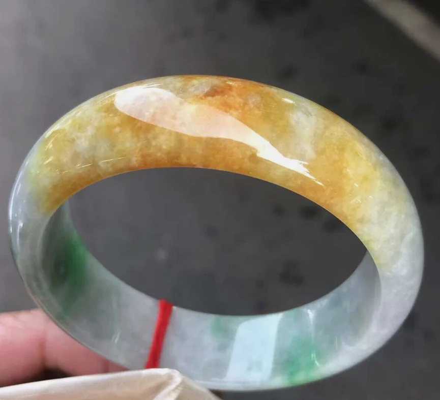 Natural Grade AAA Certified Yellow Green Jade jadeite bracelet bangle 66mm Large