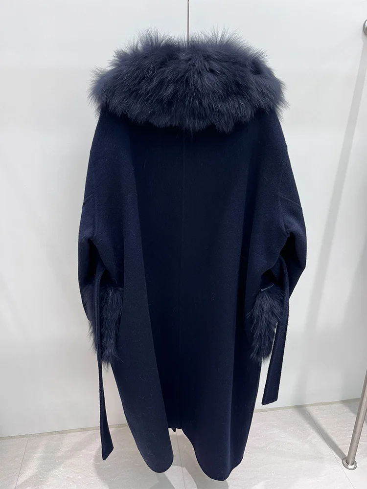 2025 nueva chaqueta de lana de Cachemira de invierno abrigo de lana con cuello de piel de zorro Natural Real prendas de vestir para mujer abrigo femenino chaqueta de lujo para mujer