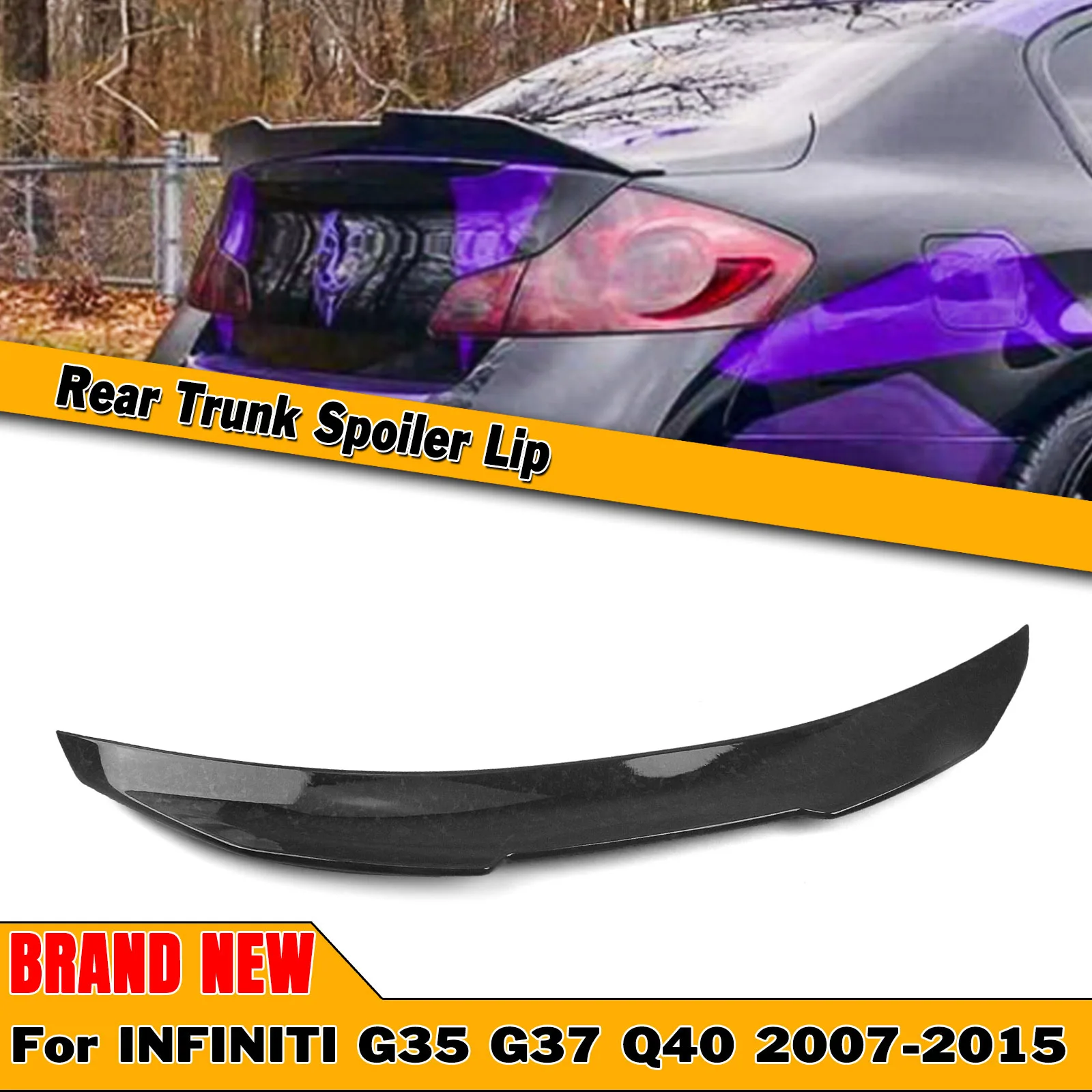 

For Infiniti G37 G25 Q40 2007-2015 Sedan 4 Door PSM Style Rear Trunk Lid Spoiler Wing Splitter Lip Carbon Fiber Look/Gloss Black