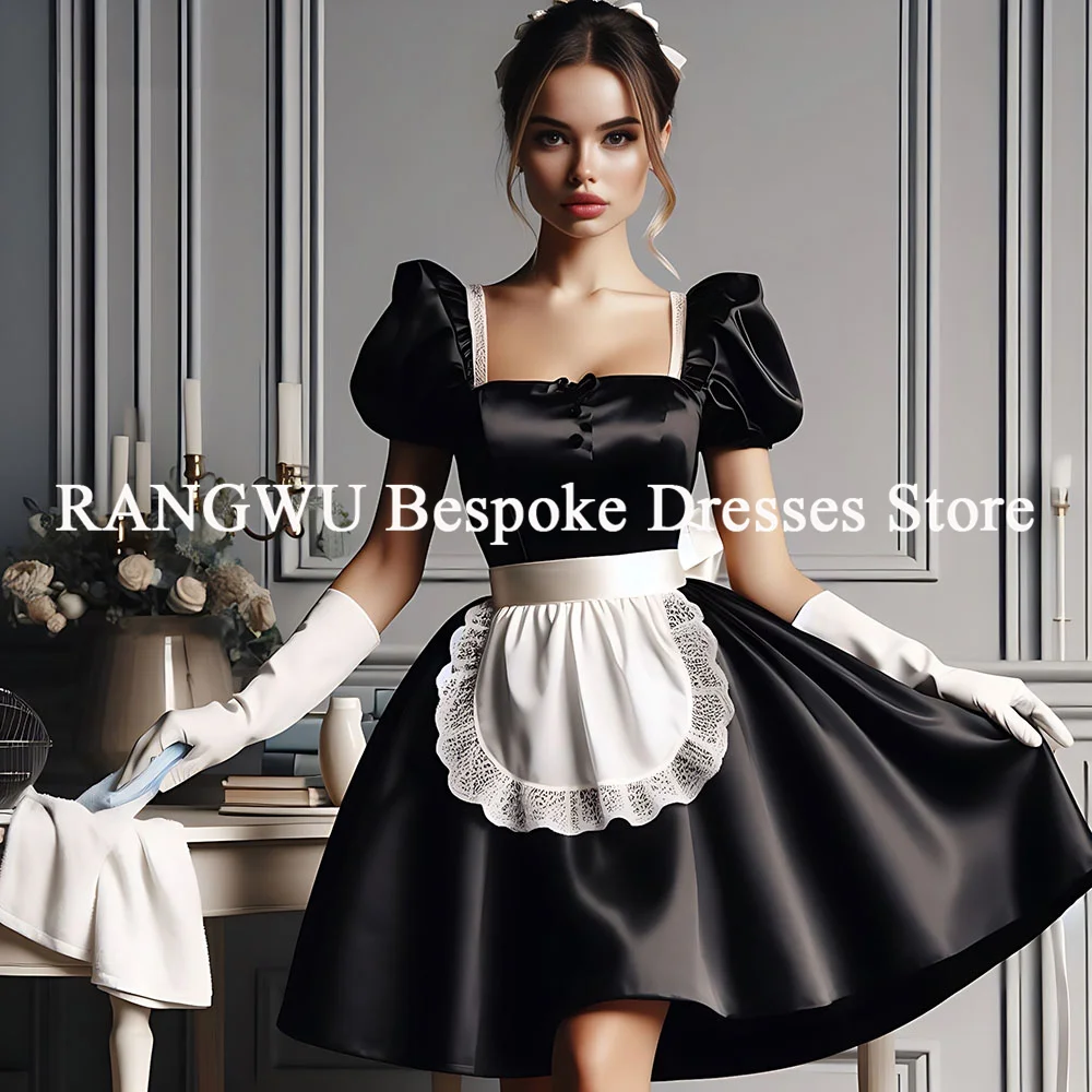 

Black And White Waitress Maid Dress With Short Sleeve Square Collar Costume Prom Dress Sexy Gothic Evening Customized