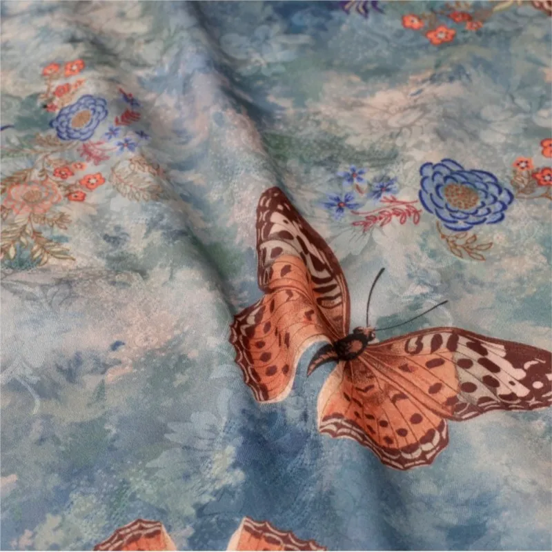 Nieuwe Chinese stijl Xiangyun gaas bedrukte stof cheongsam bovenkledingstuk tie-dye borduurwerk en