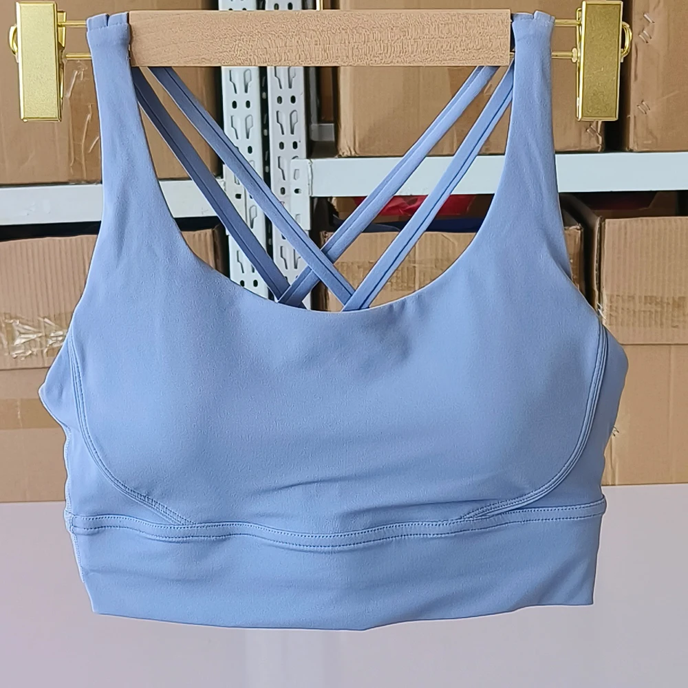 Solid color women\'s U-shaped cross back sports bra, fitness exercise yoga sports bra, tight fitting training, jogging soft belt