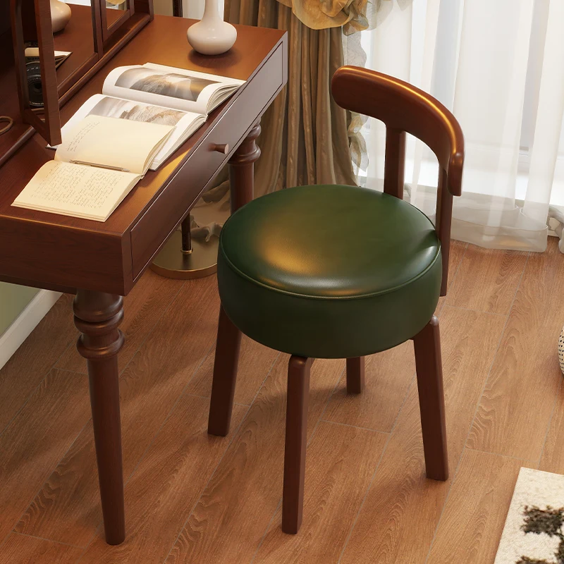 Solid wood rotating dressing chair, leather cushion, bedroom dressing chair, solid wood backrest chair, office desk and chair