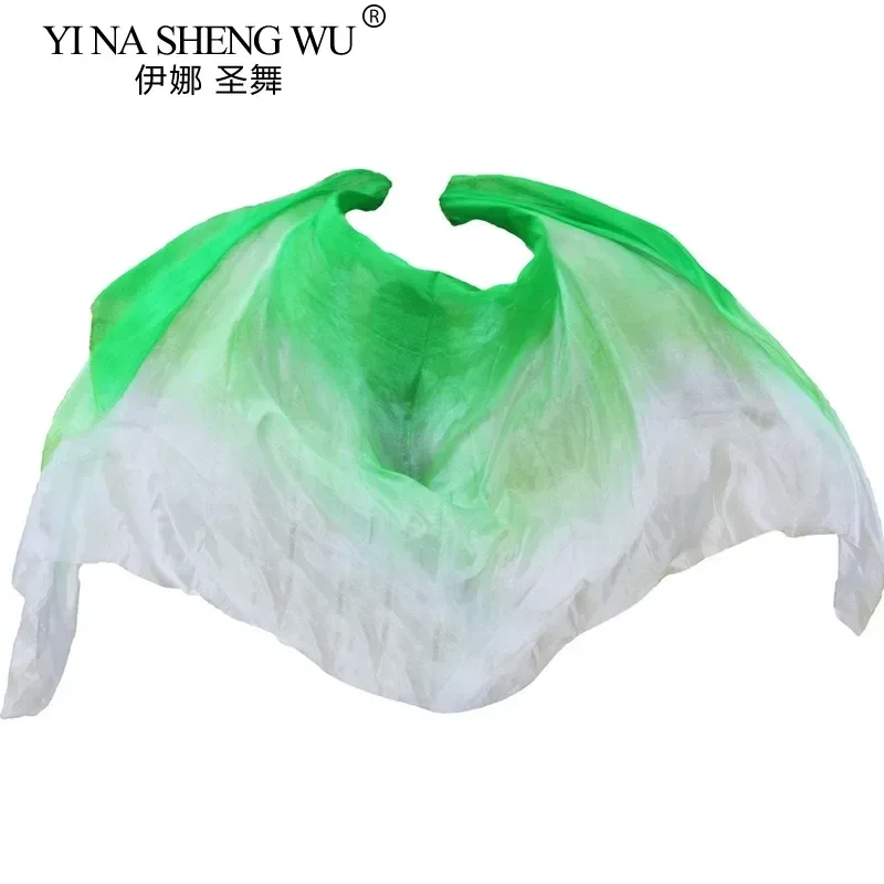 Belly Dance Veils Handmade Natural Silk Belly Dance Props White Green Gradient Color 250/270x114Cm Dance Accessories Silk Veil