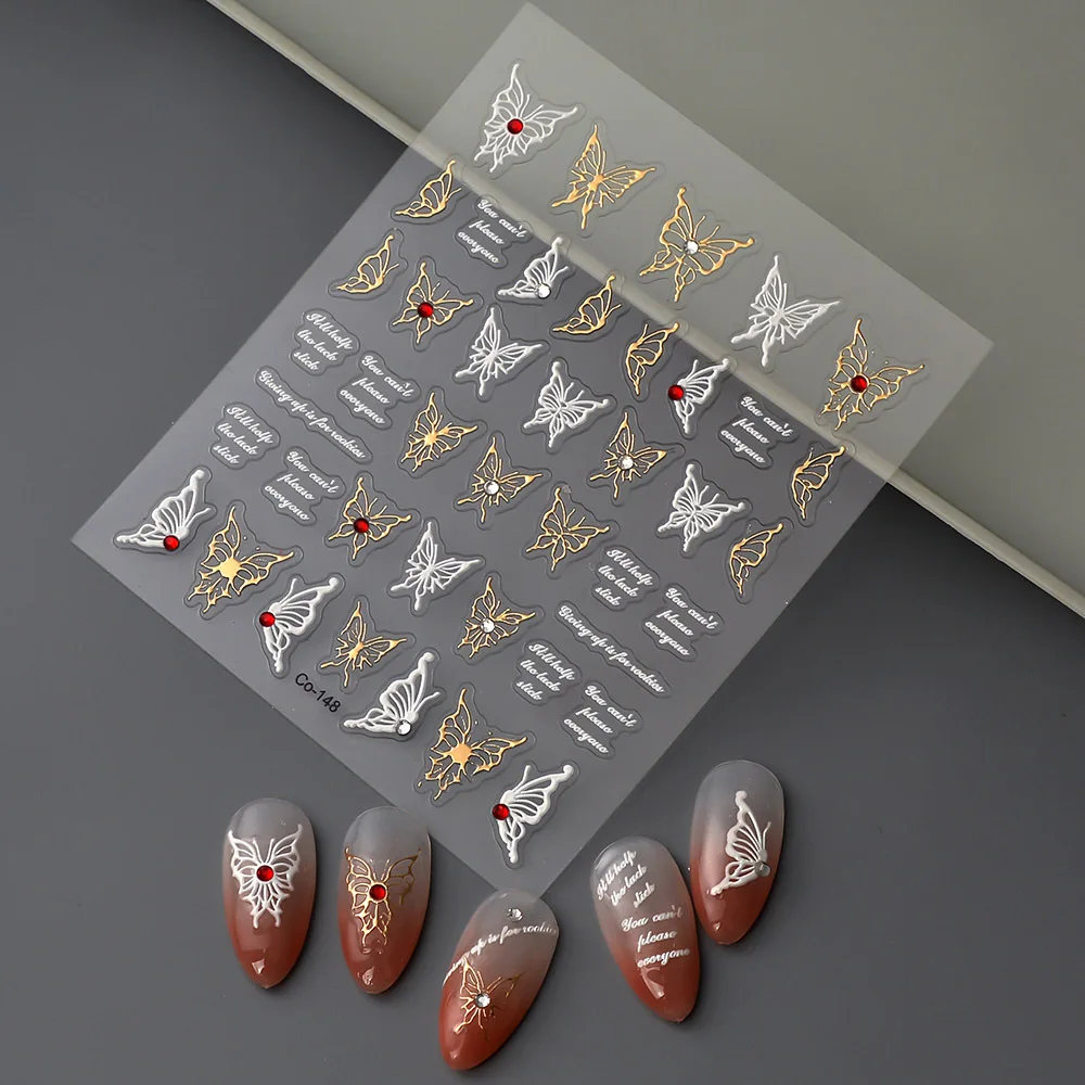 Red Gem Crystal Diamond Metal Butterfly Nail Art Decal Best Selling Liquid Solid Color Gilding Decal Nail Decoration