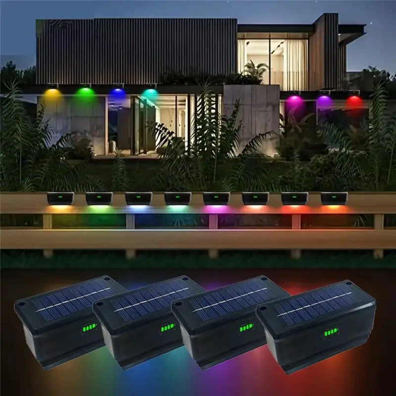 ABCA-Solar Fence Lights 4 Pack Outdoor, Fencing Color Solar Lights For Wall Backyard Step Railing Patio Pool