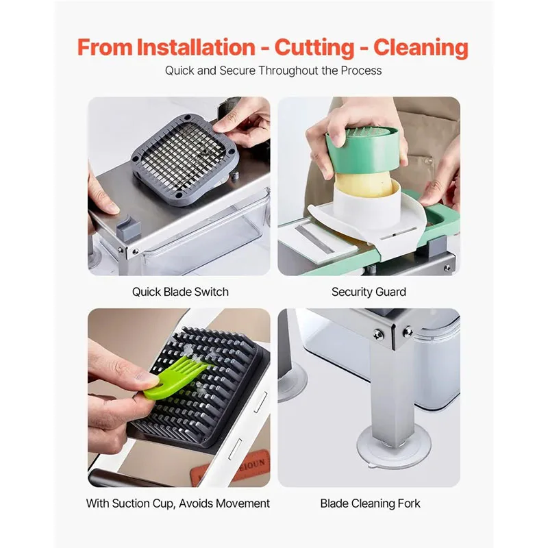 Multifunctional Manual Vegetable Dicer Stainless Steel Hand Press Fruit Chopper with Multiple Cutting Blades for Onion Potato