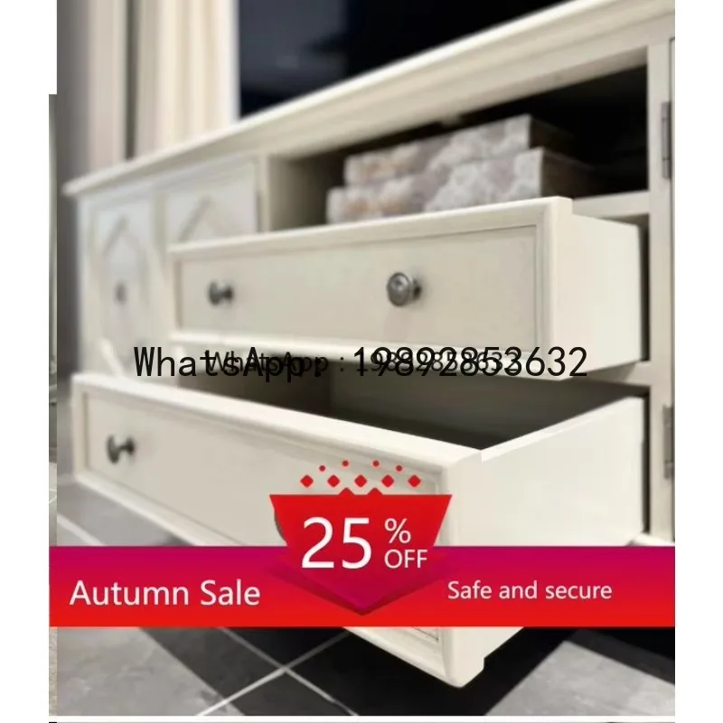 X8 retro living room TV cabinet solid wood Athens white storage cabinet home accessories