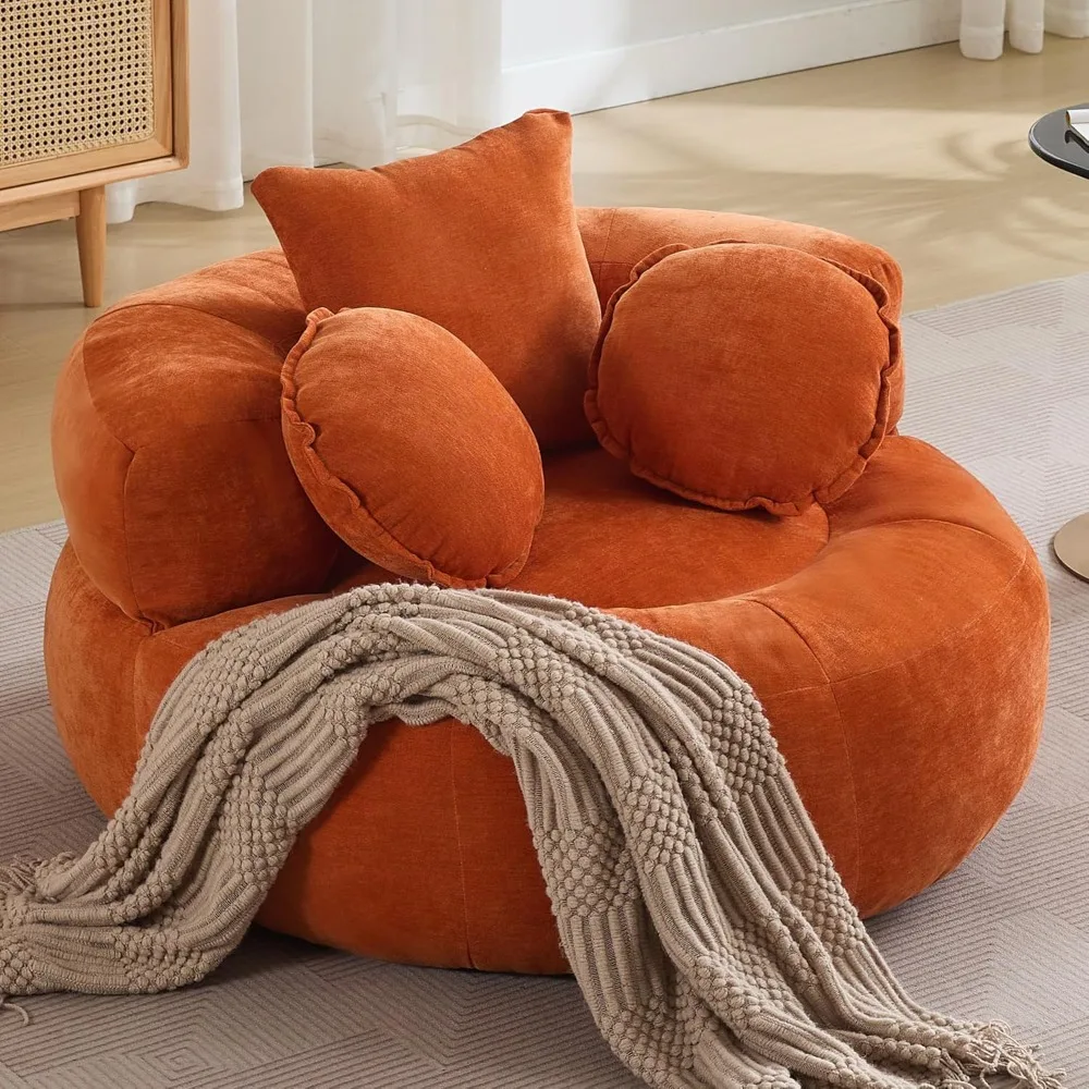 Round Oversized Chair Floor Sofa Chair, Chenille Compressed Circle Chaise Lounge, No Assembly Boneless Barrel Chair, Lazy Bean B