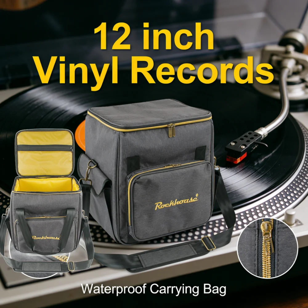 

33x33x25cm Vinyl Record Carrying Bag Sturdy Bottom Strap Waterproof Storage Handbag for 12 Inch Vinyl Records for Music Lovers