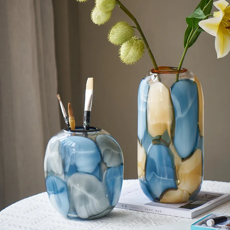 blue-glass-vase-graded-marble-grain-flower-vase-flower-pot-floral-arrangement-terrarium-home-decoration-accessories