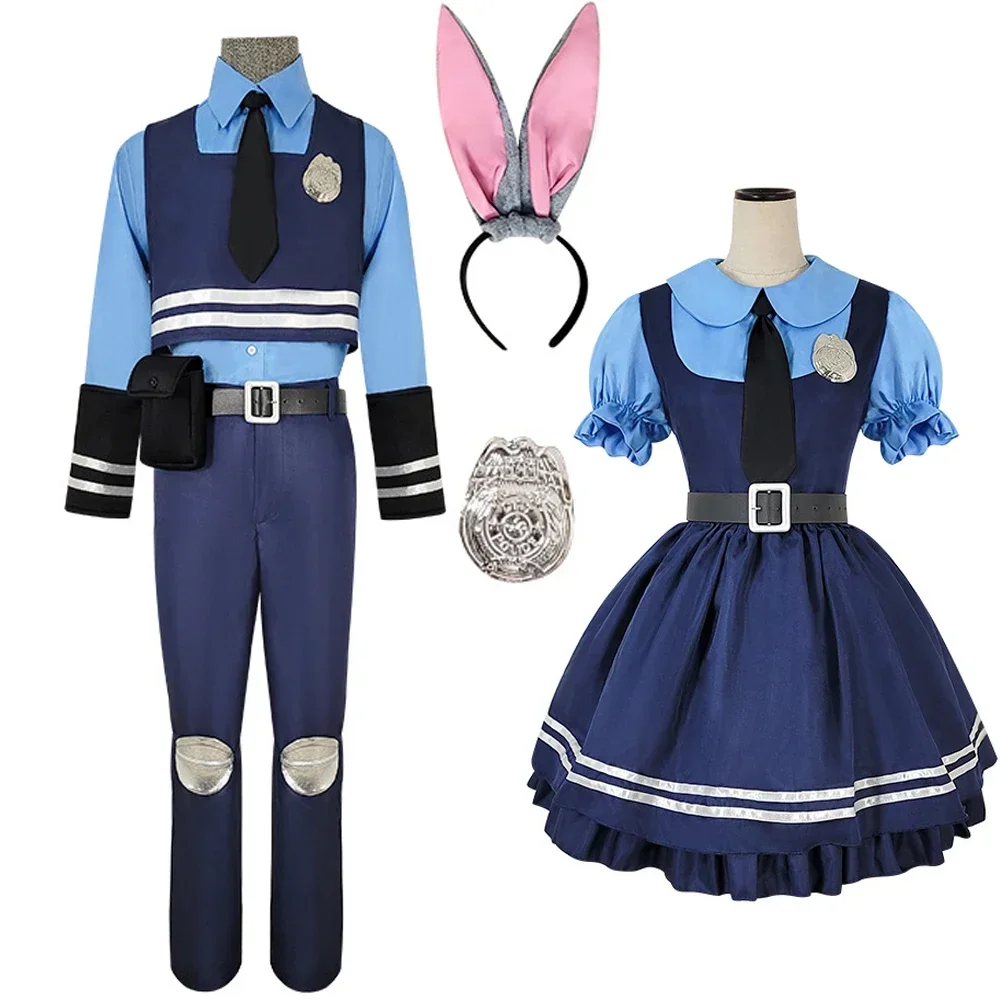 

Movie Zootropolis Judy Cosplay Costume Men Shirt Pants Vest Accessories Full Set Women Role Play Police Uniform Suit Halloween