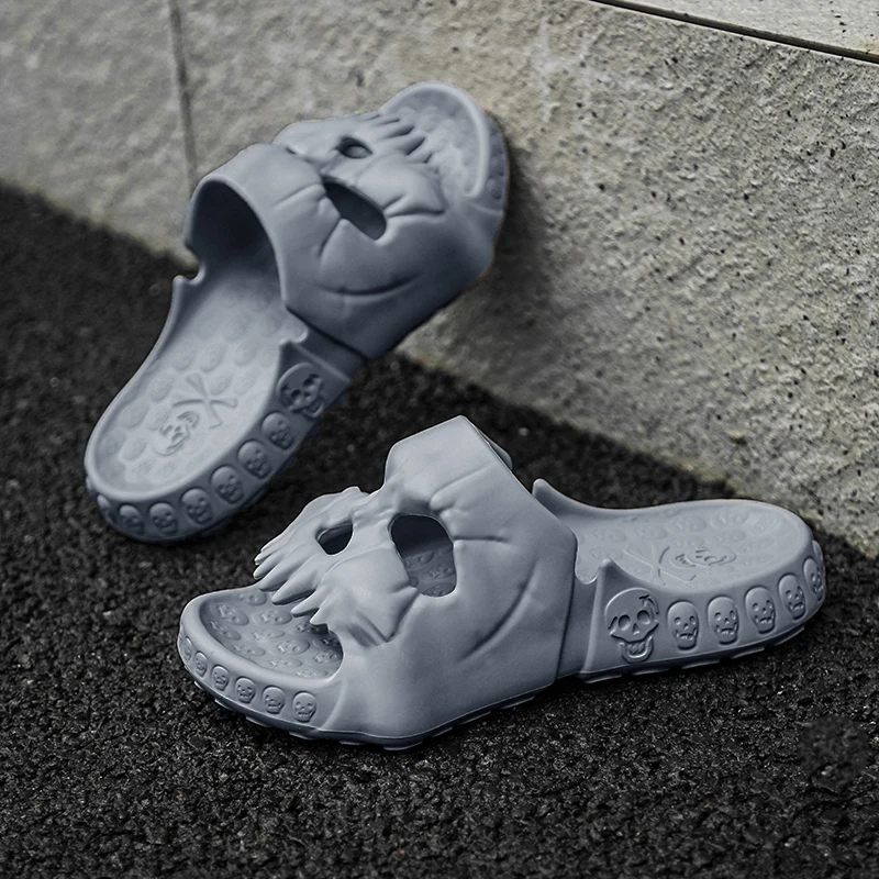 New Personality Skull Design Male and Female Slippers 2023 Summer Outdoor Fun Thick Bottom EVA Beach Non-slip Casual Sandals