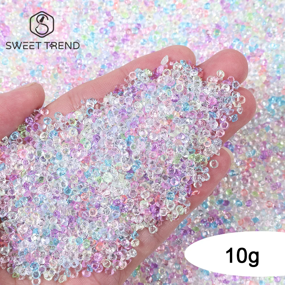 SWEET TREND-1Bag 10g 3mm Mini Nail Rhinestones Crushed Stone Micro Nail Sand Crystals Iridescent Tiny Sugar Beads Nail Charms