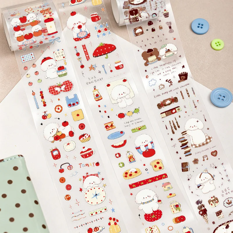 New Korean Ins Kawaii Puppy Dessert  PET Tape Roll Decorative Tape for Planner Journal Collage Scrapbooking DIY Stationery