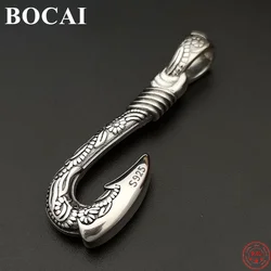 BOCAI S925 S990 Sterling Silver Pendants for Men Women New Fashion Relief Pattern Fishhook Pure Argentum Amulet Jewelry