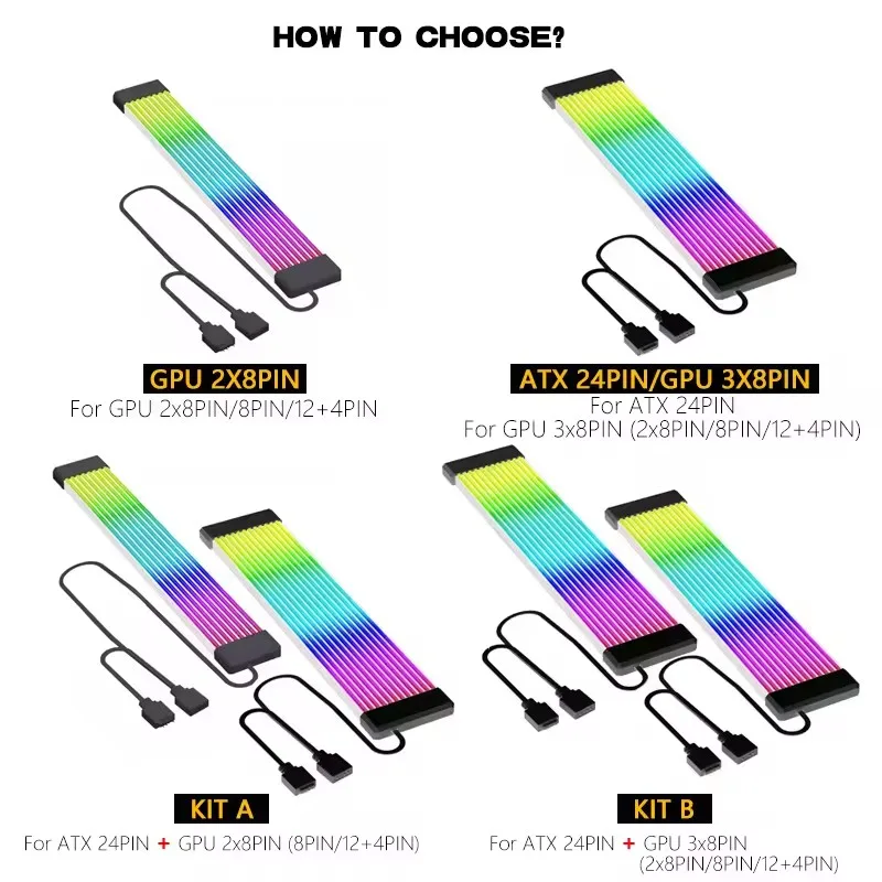 ICE Whale Гибкая светодиодная лента RGB ARGB, крышка платы для блока питания компьютера ATX 24PIN GPU, кабели и чехол для видеокарты