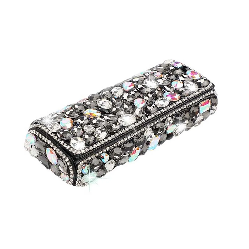 

Портативный футляр для очков с инкрустацией стразами, блестящий, с магнитной застежкой, черный, кожаный, большой вместимости