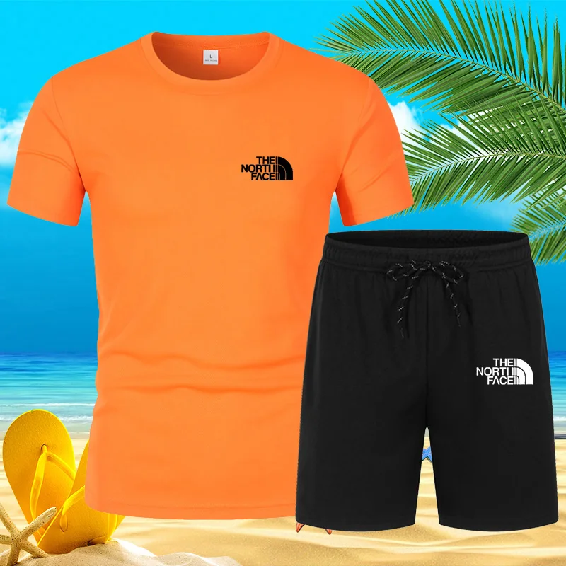 2024 Nieuwe Zomer Heren Set Populaire Casual Mode Sportkleding Strandset Bedrukt Heren Korte Mouwen T-Shirt Pak Jogging Pak