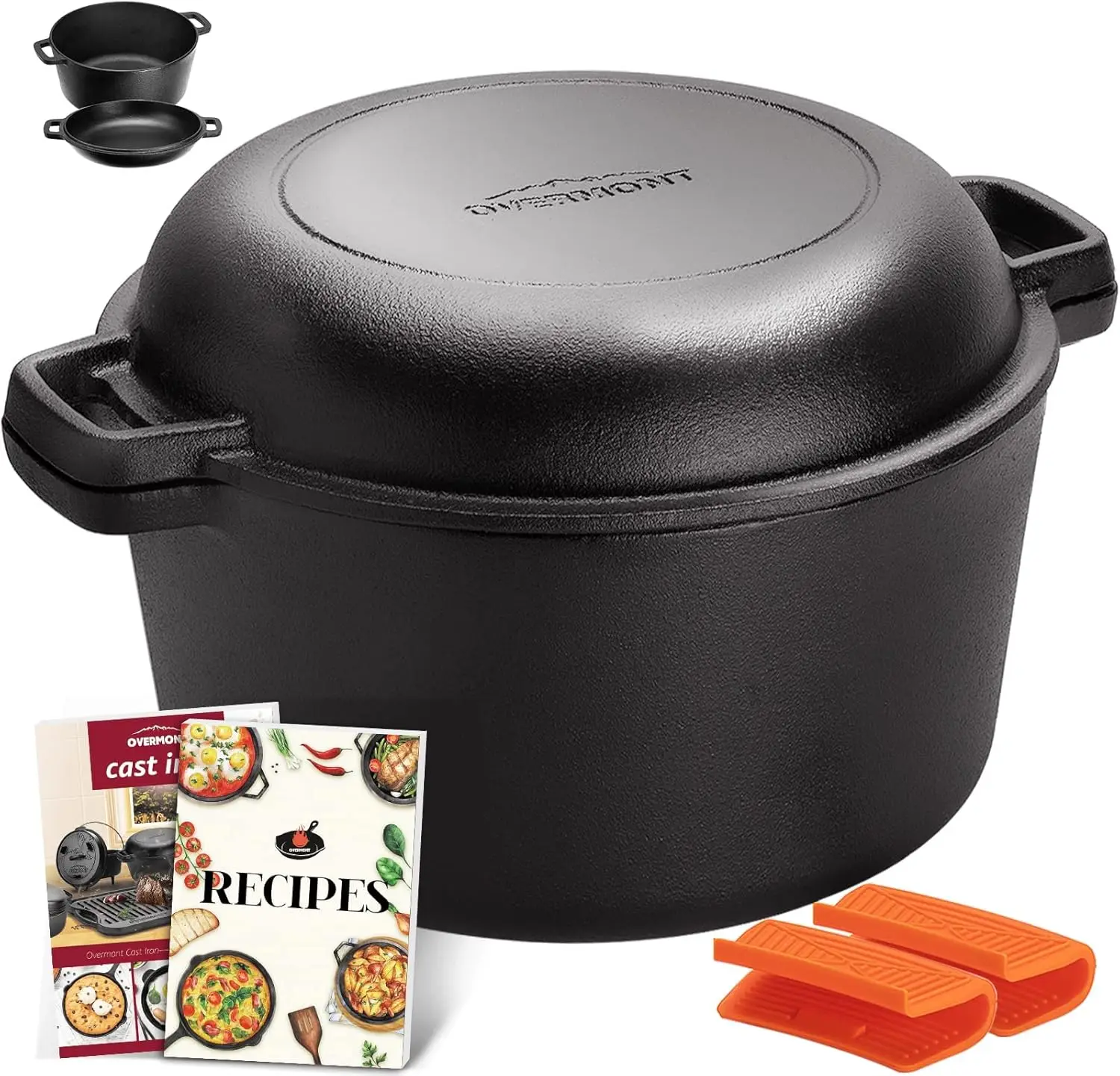 

2 in 1 Pre Seasoned Dutch Oven with Skillet Lid for Induction, Electric, Grill, Stovetop, BBQ, Camping (5 Quart)