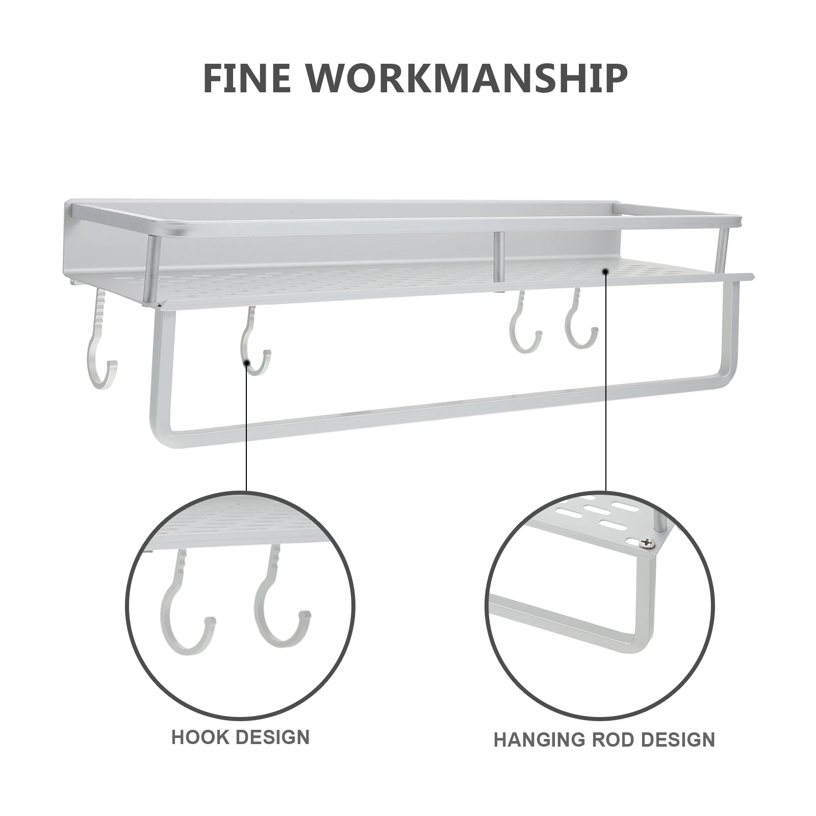 

1 set Wall-mounted Storage Rack Aluminum Bathroom Organizer Shelf Kitchen Holder Punch-free Design for Toothbrush Cup