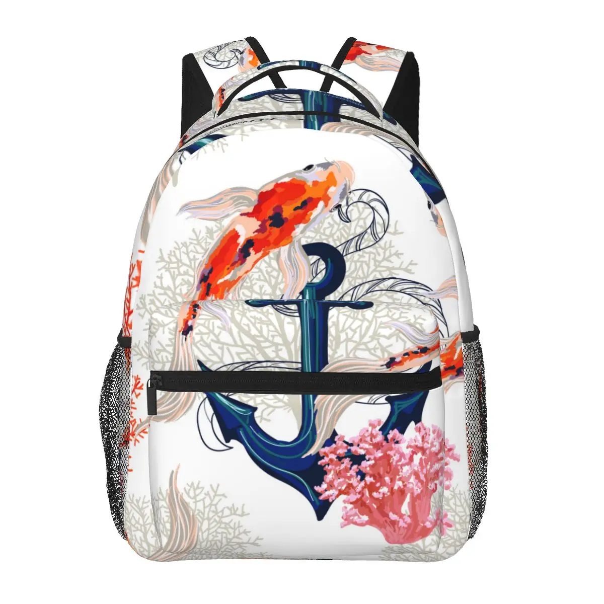 

Unisex Japan Koi Fish Pond With Anchor Female Travel Daypack Laptop Backpack Book Schoolbags Feminina School Casual Women Bag