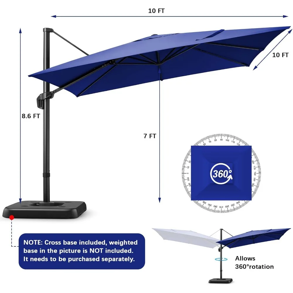 10x10ft Patio Umbrella Outdoor Cantilever Umbrella, Aluminum Offset & 5-Position Height Design